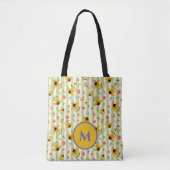 Monogram Kegelbloem Vlinder Bloemmotief Tote Bag (Voorkant)