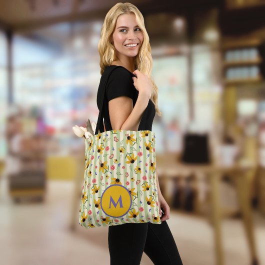 Monogram Kegelbloem Vlinder Bloemmotief Tote Bag