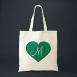 Monogram Kelly Green Heart Tote Bag<br><div class="desc">Deze canvas tas is voorzien van een keleggroen hart met een wit monogram initiaal in het midden. Personaliseer u door het groene hart opnieuw te rangschikken/opnieuw te positioneren en/of tekst/monogram aan te passen. Geweldig bruidsmeisje cadeau.</div>