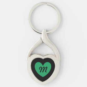 Monogram Kelly Groen hart op zwart Sleutelhanger