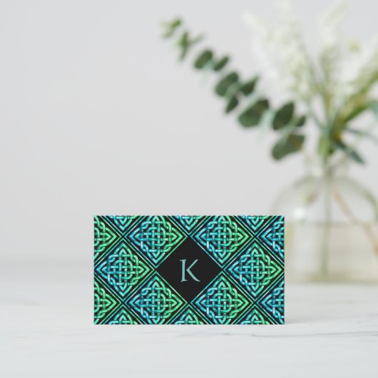 Monogram Keltisch Blauw Groen Visitekaartje (Staand voorkant)