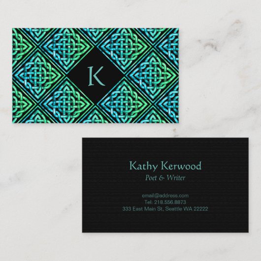 Monogram Keltisch Blauw Groen Visitekaartje (Voorkant / Achterkant)