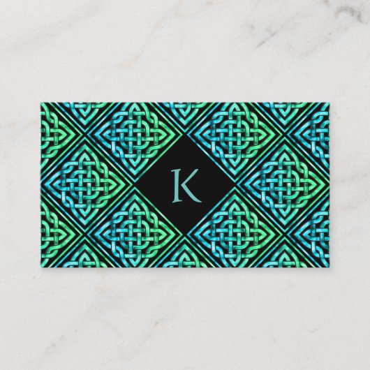 Monogram Keltisch Blauw Groen Visitekaartje (Voorkant)