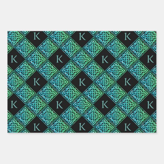 Monogram Keltisch Verpakkingsdocument Reeks van 3 Inpakpapier Vel (Voorkant)