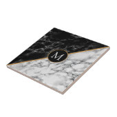 Monogram Keramische Tegel met Faux Zwart Wit Marme Tegeltje (Zijkant)