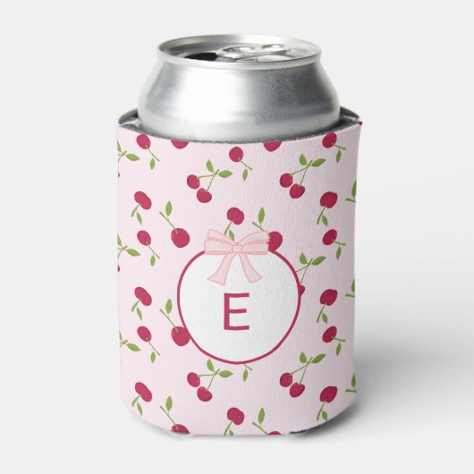 Monogram Kers Coquette Roze Aangepast Schattig Blikjeskoeler (Blikje Voorkant)