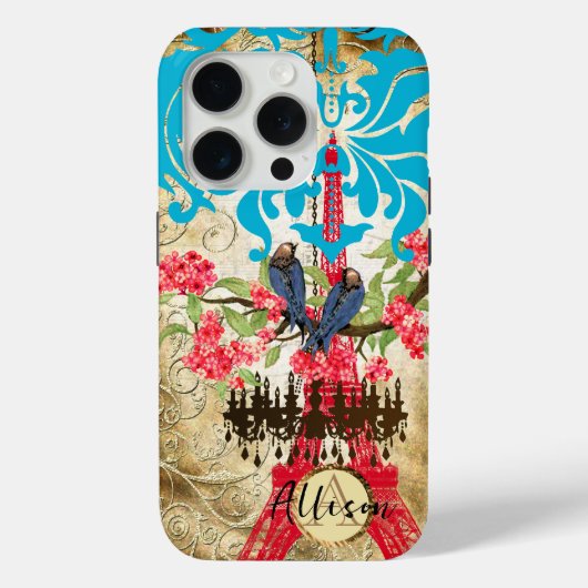 Monogram Kersenbloesem Vogel Kroonluchter Case-Mate iPhone Case (Achterkant)