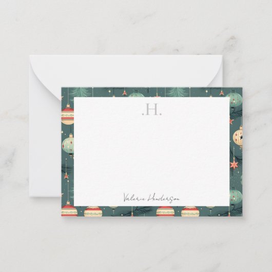 Monogram Kerst Bedankt Notitiekaartje (Voorkant)