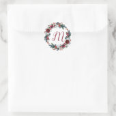 Monogram kerst bloemenbordeaux dennenkrans ronde sticker (Tas)
