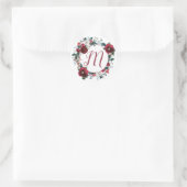 Monogram kerst bloemenbordeaux rozen krans ronde sticker (Tas)