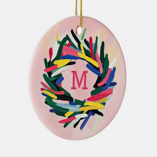 Monogram Kerst Bold Kleurrijke Krans Keramisch Ornament (Rechts)