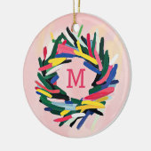 Monogram Kerst Bold Kleurrijke Krans Keramisch Ornament (Links)