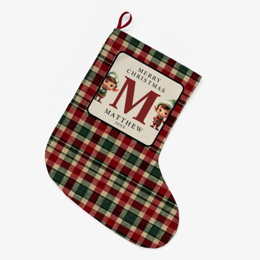 Monogram Kerst Elf Foto Grote Kerstsok (Voorkant (Hangend))