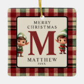 Monogram Kerst Elf Photo Tree Keramisch Ornament (Voorkant)