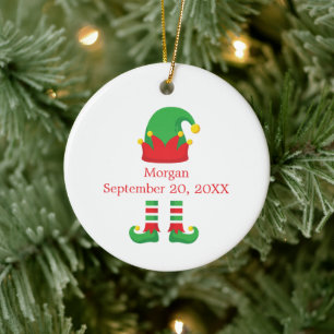 Monogram Kerst Elf Rood Groen Baby Gift Keramisch Ornament