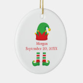 Monogram Kerst Elf Rood Groen Baby Gift Keramisch Ornament (Rechts)