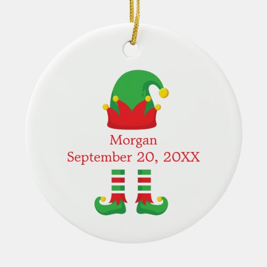 Monogram Kerst Elf Rood Groen Baby Gift Keramisch Ornament (Voorkant)