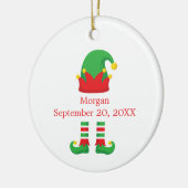 Monogram Kerst Elf Rood Groen Baby Gift Keramisch Ornament (Links)