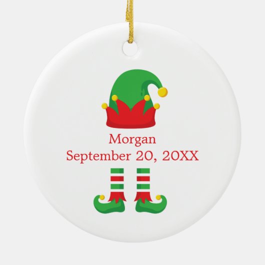 Monogram Kerst Elf Rood Groen Baby Gift Keramisch Ornament (Achterkant)