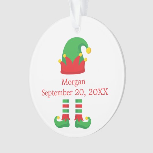 Monogram Kerst Elf Rood Groen Baby Gift Ornament (voorkant)