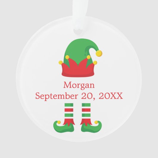 Monogram Kerst Elf Rood Groen Baby Gift Ornament (voorkant)