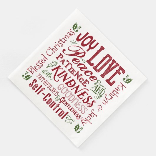 Monogram Kerst Fruit van de Geest Rood Groen Servet (Hoek)