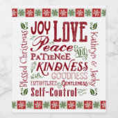 Monogram Kerst Fruit van de Geest Rood Groen Wijn Etiket (Enkel label)