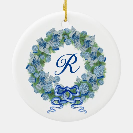 Monogram Kerst Ginger Jar Jars Chinoiserie Keramisch Ornament (Achterkant)