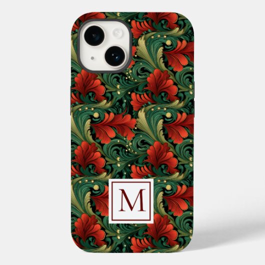 Monogram Kerst Groen Rood Art Noveau Case-Mate iPhone Case (Achterkant)