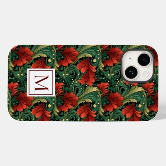 Monogram Kerst Groen Rood Art Noveau Case-Mate iPhone Case (Achterkant (horizontaal))