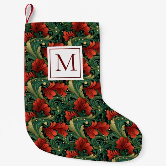 Monogram Kerst Groen Rood Art Noveau Kleine Kerstsok (Voorkant)