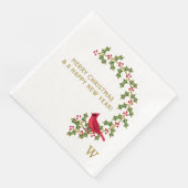 Monogram Kerst Holly en bessen Papier servet (Hoek)