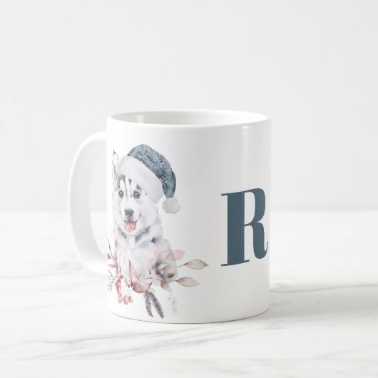 Monogram kerst Husky hond Koffiemok (Voorkant links)