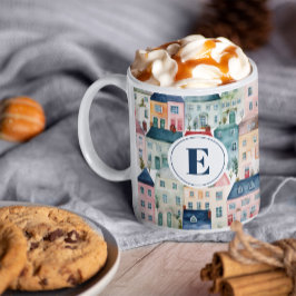 Monogram Kerst Kleurrijke Huizen Vakantie Koffiemok