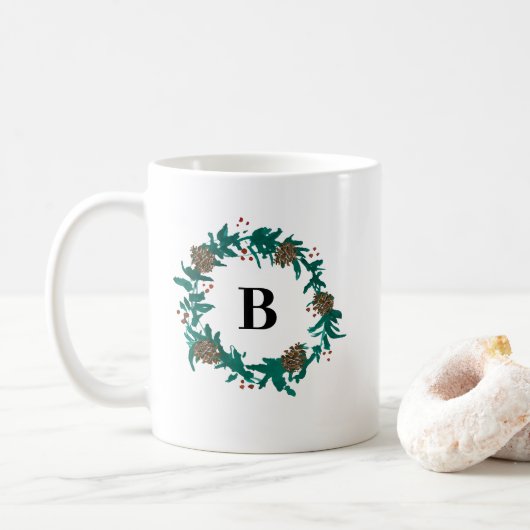 Monogram Kerst Krans schilderij Koffiemok (Met donut)