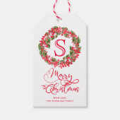 Monogram Kerst Mistletoe krans Cadeaulabel (Voorkant)