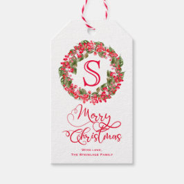 Monogram Kerst Mistletoe krans Cadeaulabel