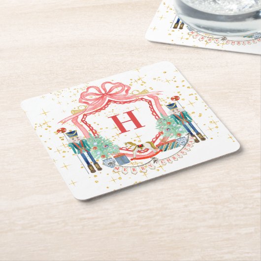 Monogram Kerst Notenkraker Crest Kartonnen Onderzetters (Schuin)