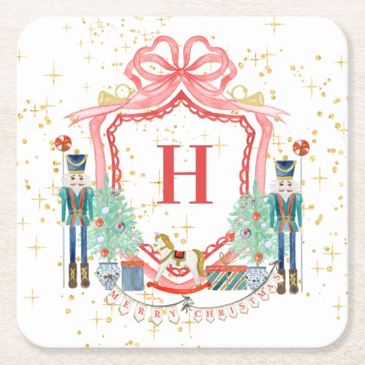 Monogram Kerst Notenkraker Crest Kartonnen Onderzetters (Voorkant)