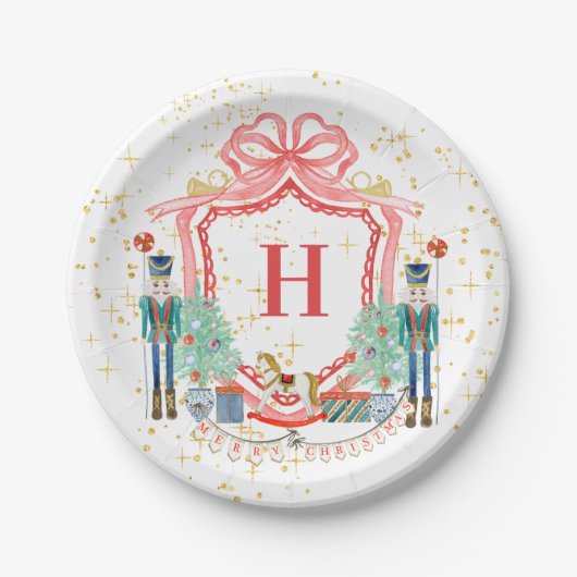 Monogram Kerst Notenkraker Crest Papieren Bordje (Voorkant)