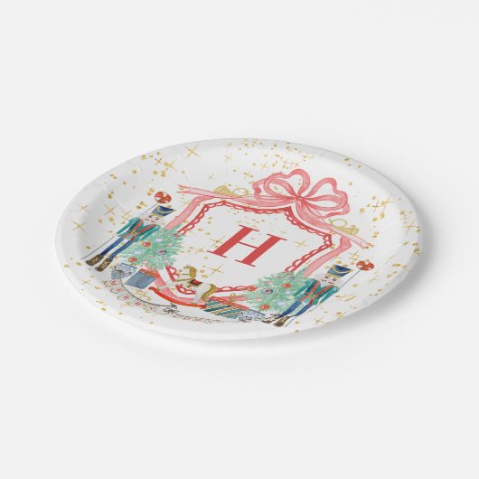 Monogram Kerst Notenkraker Crest Papieren Bordje (Gekanteld)