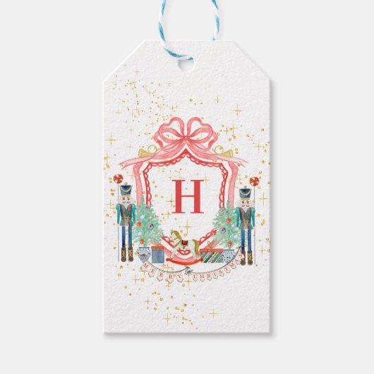 Monogram Kerst Notenkraker Crest Square Paper Cadeaulabel (Voorkant)