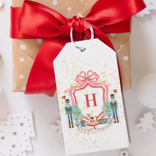Monogram Kerst Notenkraker Crest Square Paper Cadeaulabel