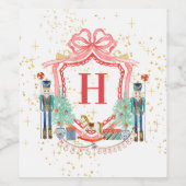 Monogram Kerst Notenkraker Crest Square Paper Wijn Etiket (Enkel label)