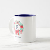 Monogram Kerst Rode Boog Krans Vakantie Tweekleurige Koffiemok (Voorkant links)