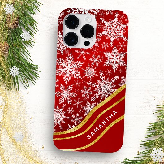 Monogram Kerst Rood Goud Wit Sneeuwvlokken Case-Mate iPhone Case