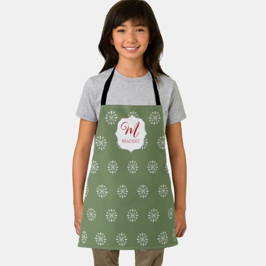 Monogram Kerst Schattige Eenvoudige Sneeuwvlok Gro Schort (Insitu)