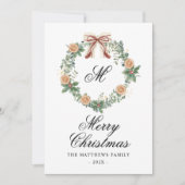 Monogram Kerst Sinaasappels Krans Bow Niet Foto Feestdagenkaart (Voorkant)