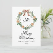 Monogram Kerst Sinaasappels Krans Bow Niet Foto Feestdagenkaart (Staand voorkant)