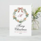 Monogram Kerst Sinaasappels Krans Bow Niet Foto Feestdagenkaart (Staand voorkant)